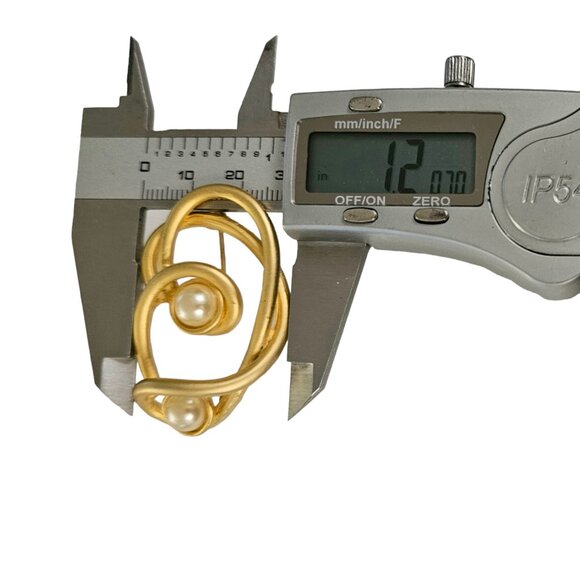 Matte Gold Tone Faux Pearl Modernist Open Brooch Pin L143 - Picture 6 of 8